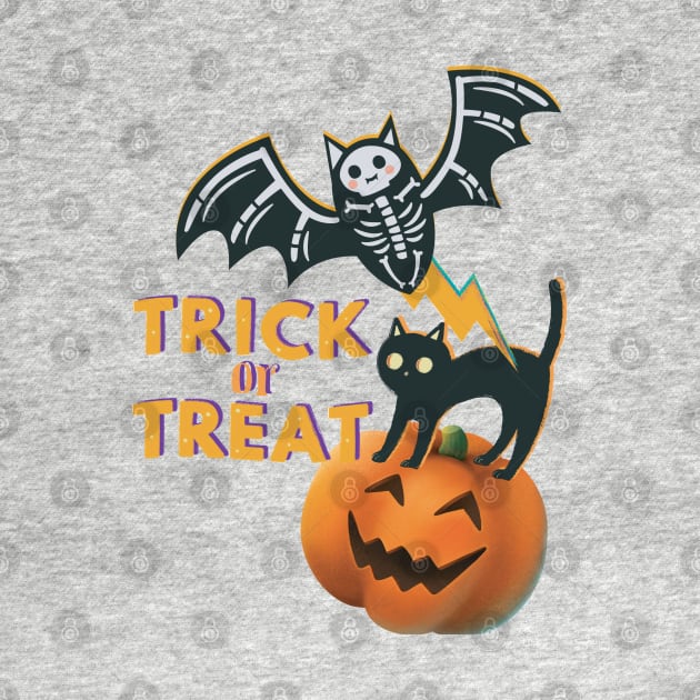 Trick Or Treat Bat And Cat Funny by Persius Vagg